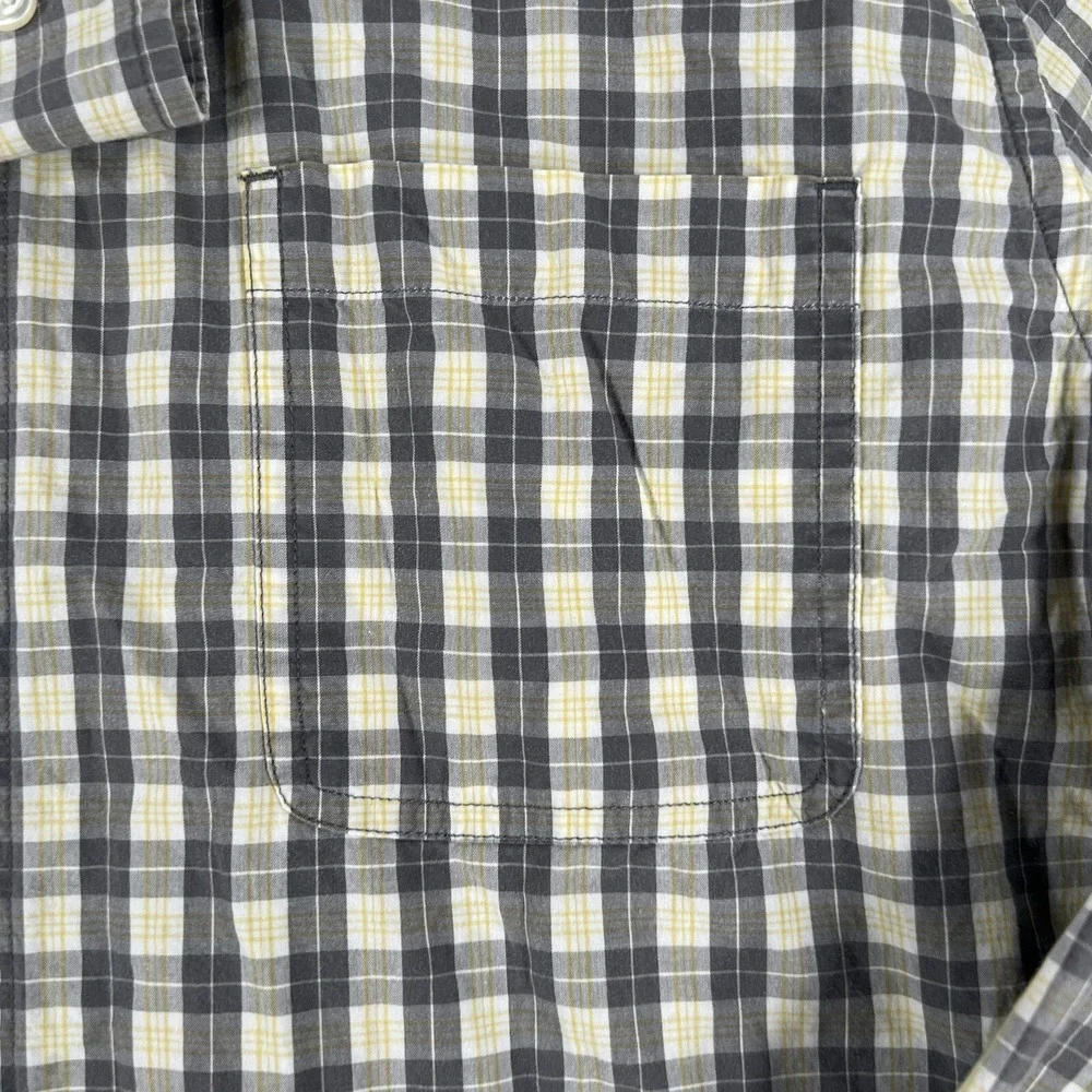 Banana Republic Shirt Mens Size Large Yellow Gray Plaid Long Sleeve Button Up